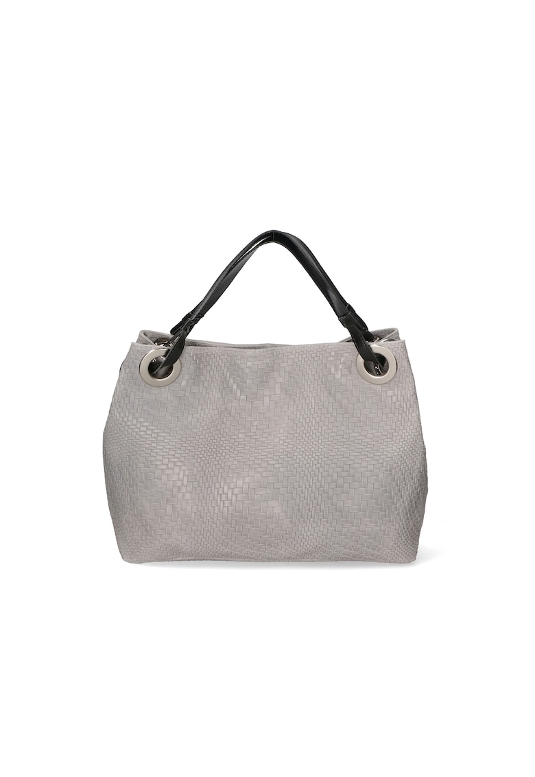 Geanta de piele cu aspect texturat - Gri deschis