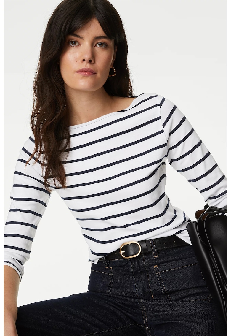 Bluza slim-fit cu maneci 3/4 - Alb/Negru