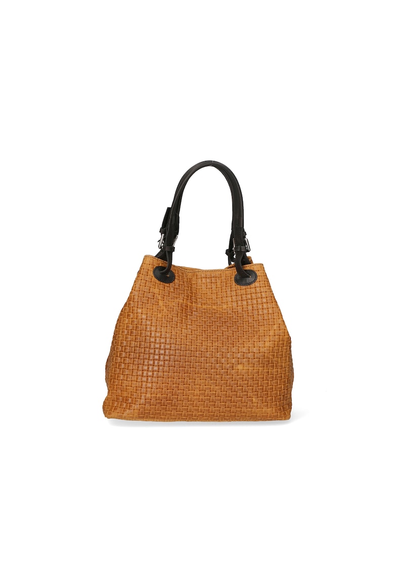 Geanta hobo din piele cu aspect tesut - Caramel