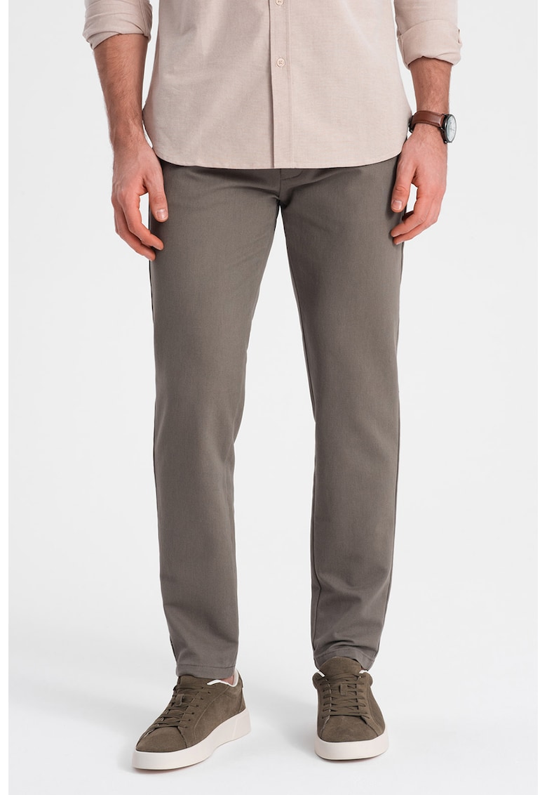 Pantaloni chino cu aspect texturat - Maro taupe