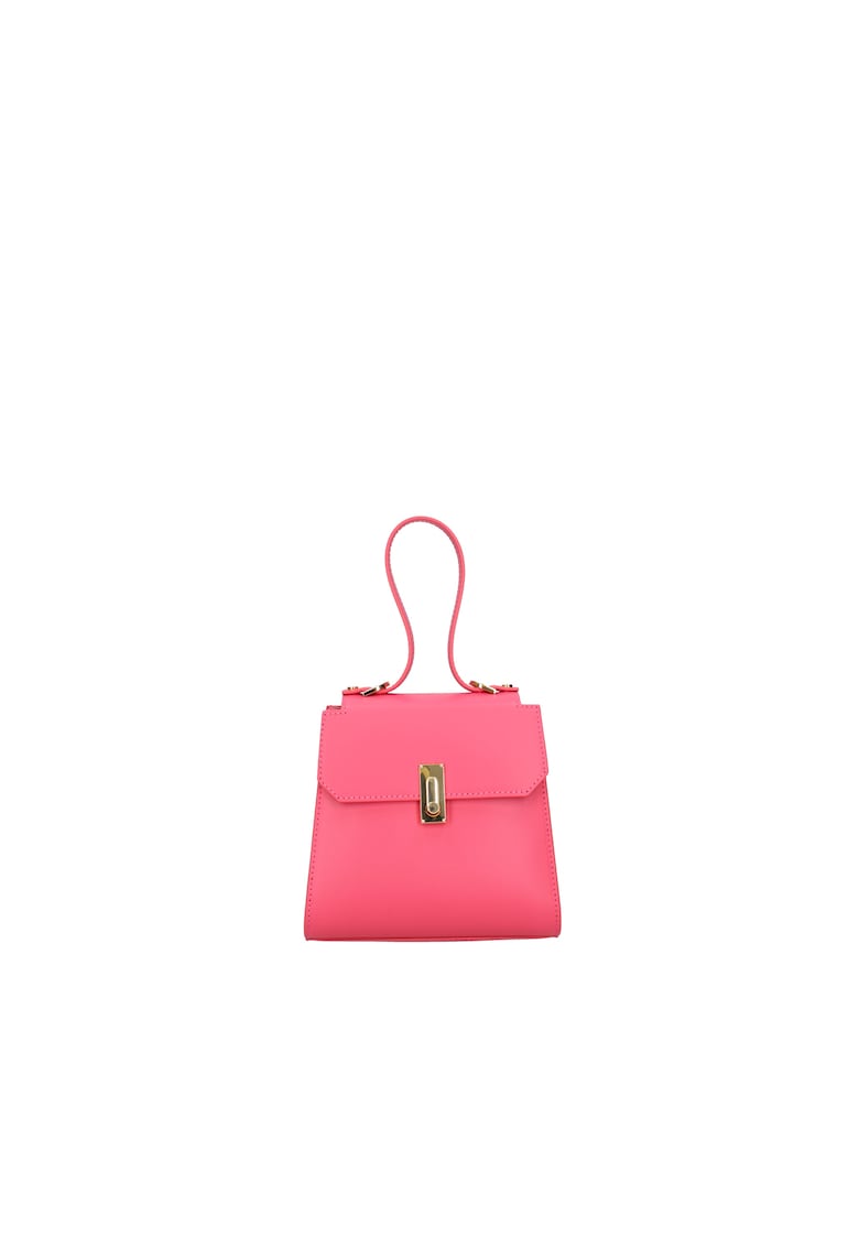 Geanta din piele cu clapa si maner - Fucsia