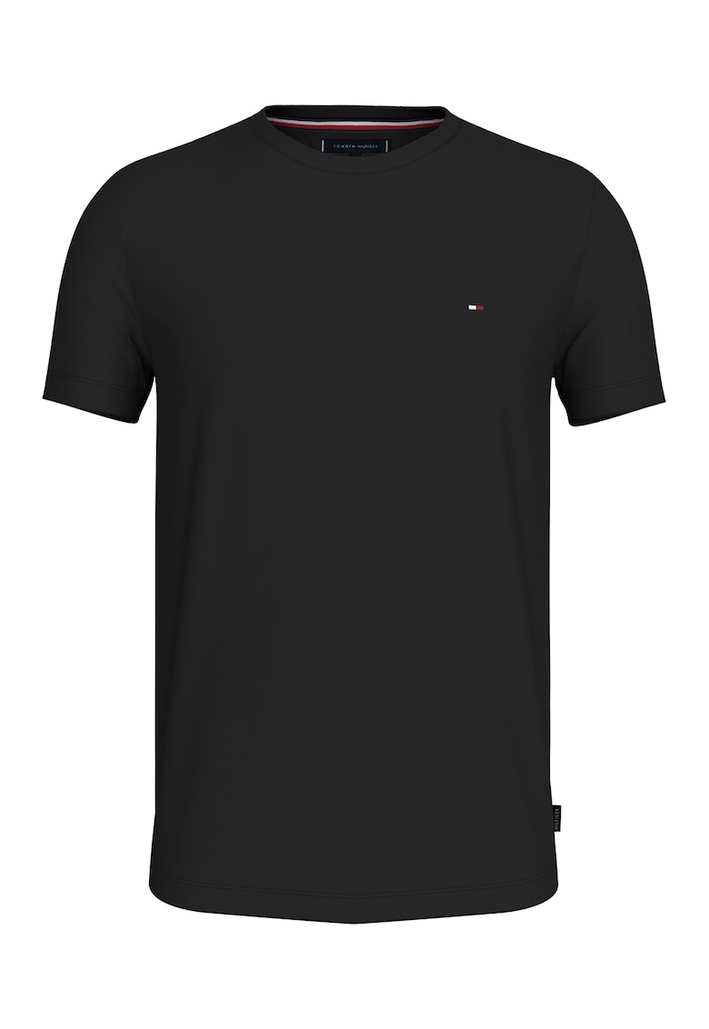 Tricou slim fit cu decolteu la baza gatului - Negru