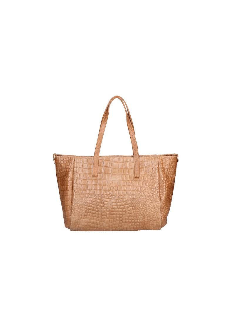 Geanta shopper de piele cu aspect de piele de crocodil - Maro