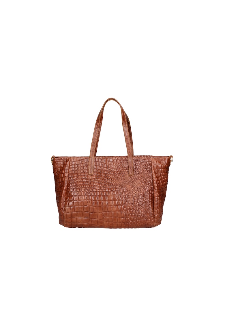 Geanta shopper de piele cu aspect de piele de crocodil - Maro taupe