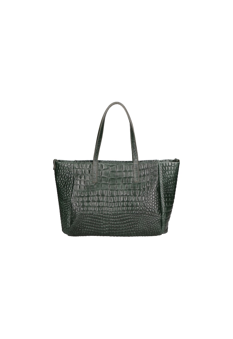 Geanta shopper de piele cu aspect de piele de crocodil - Verde