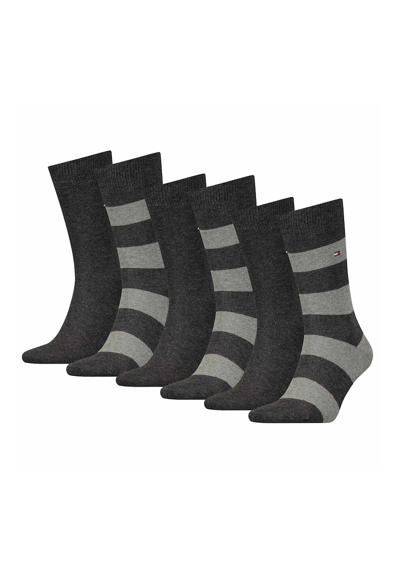Set de sosete lungi cu dungi - 6 perechi - Gri
