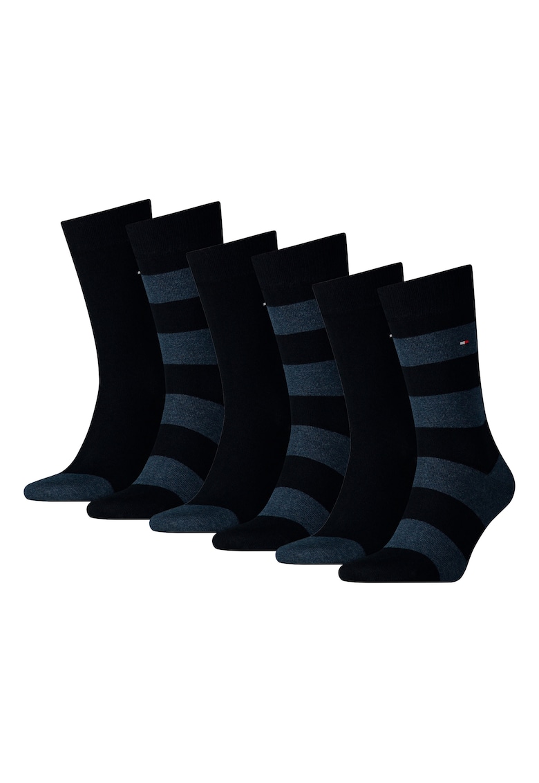 Set de sosete lungi cu dungi - 6 perechi - Albastru inchis