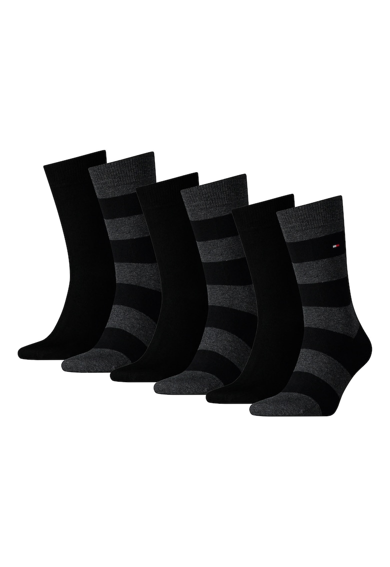 Set de sosete lungi cu dungi - 6 perechi - Negru