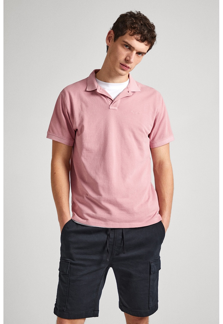 Tricou polo din bumbac pique - Roz