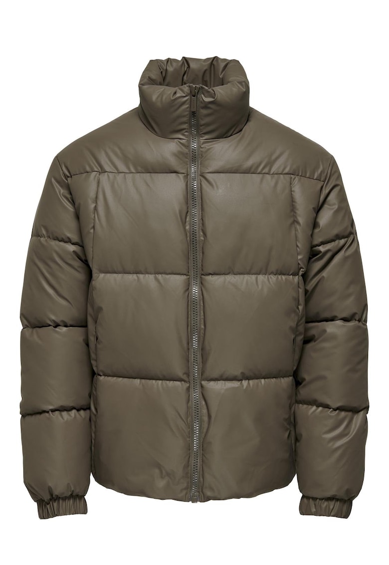 Jacheta matlasata  guler inalt - maro deschis - textil - Maro deschis