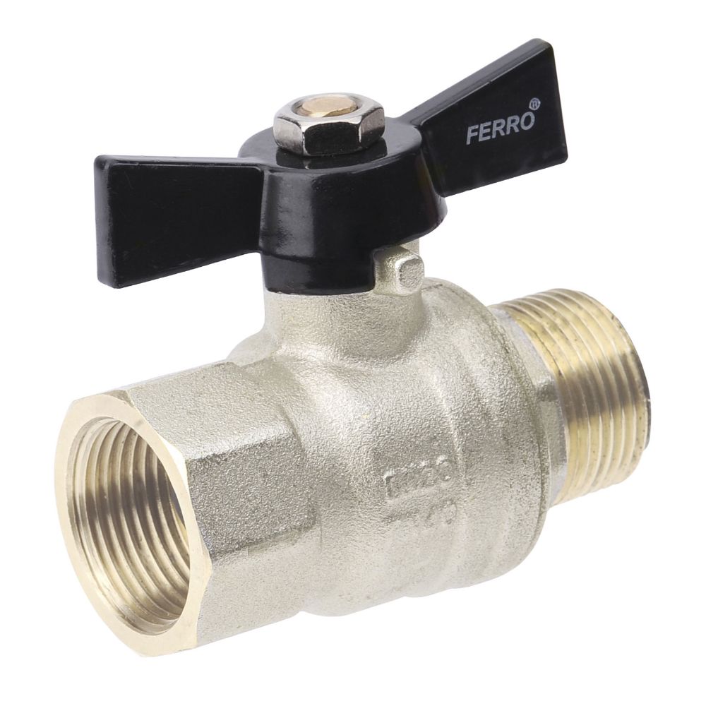 Robinet de trecere cu bila Ferro Herkules tip V17, filet exterior-interior, alama, argintiu, 1