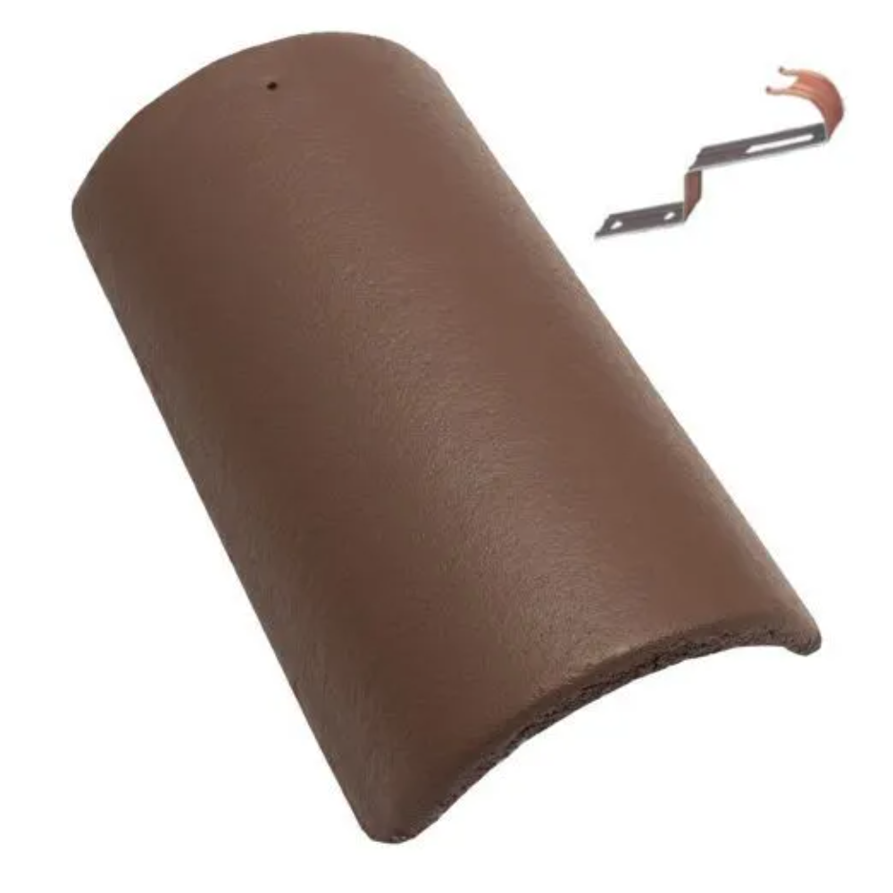 Set tigla de coama Terran Danubia si clema fixare, Elegant, maro, 250 x 420 mm