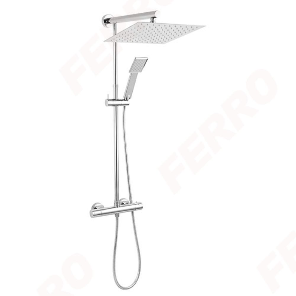 Set dus Ferro Trevi Square NP75SQ-TRV7U, baterie termostata, crom, 1.5 m