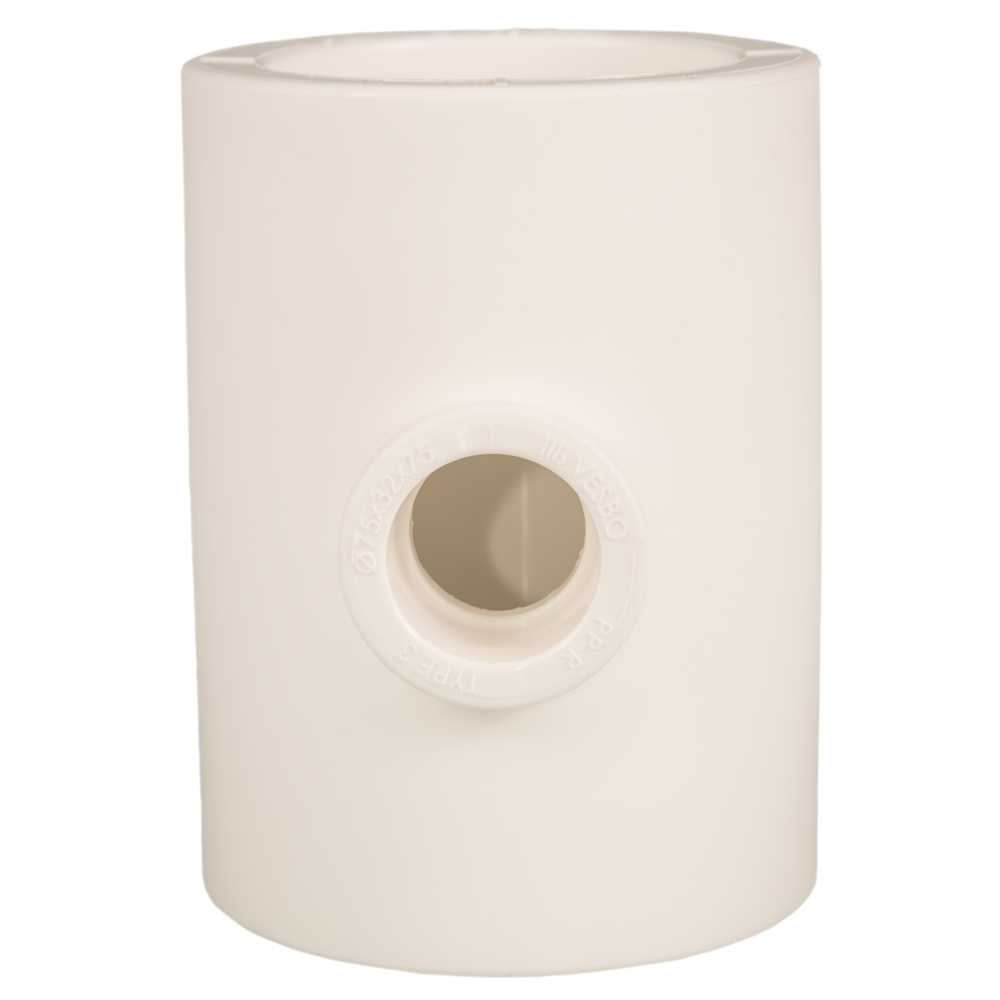 Teu redus PPR 75 mm Vesbo, 32 x 75 mm, filet interior, alb