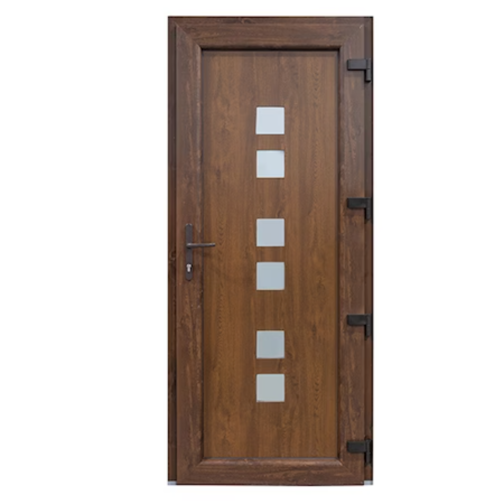 Usa interior cu geam Kinga, actionare din maner, deschidere dreapta, stejar auriu, 210 x 110 x 7 cm