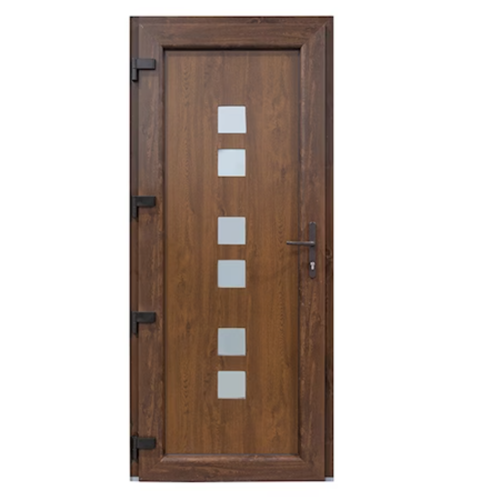 Usa interior cu geam Kinga, actionare din maner, deschidere stanga, stejar auriu, 210 x 110 x 7 cm