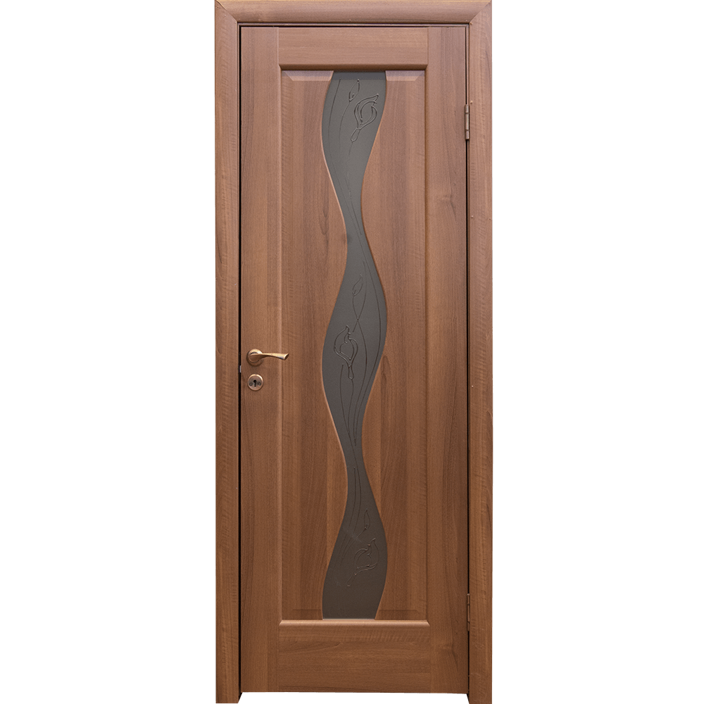 Usa interior celulara cu geam New Style Maestra Volna, reversibila, MDF, artar auriu, toc fix, 200 x 60 x 4 cm