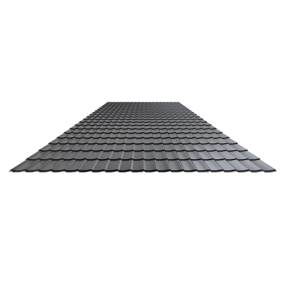 Tigla metalica Durako Riva, gri, RAL 7024, mat structurat, 0.45 mm, 2495 x 1180 mm