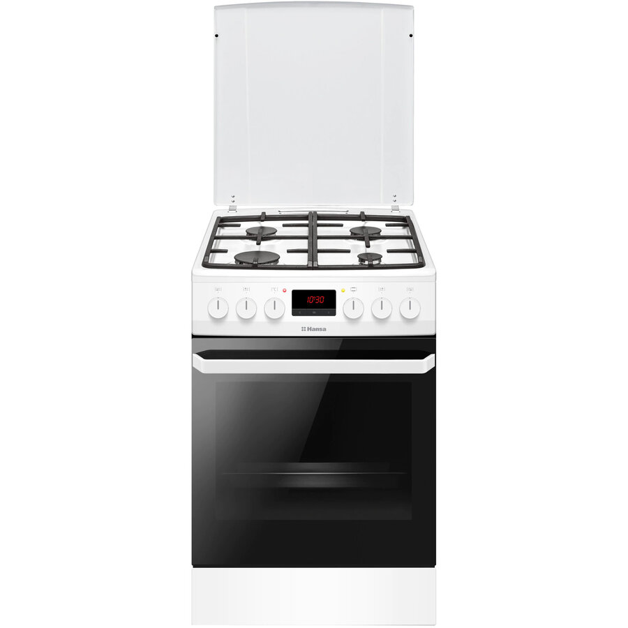 Aragaz Hansa FCMW582109, 4 arzatoare, Mixt, Aprindere electrica, Grill, Clasa A, 50 cm, Alb