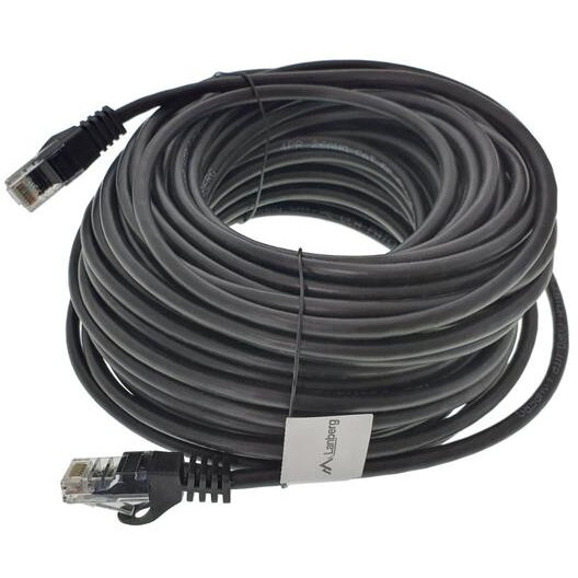 Cablu UTP, Lanberg 40677, cat 5e, mufat 2xRJ45, lungime 20m, AWG 26, 100 MHz, de legatura retea, ethernet, Negru