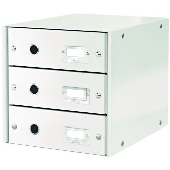 Suport cu 3 sertare, din carton laminat, LEITZ Click & Store - alb