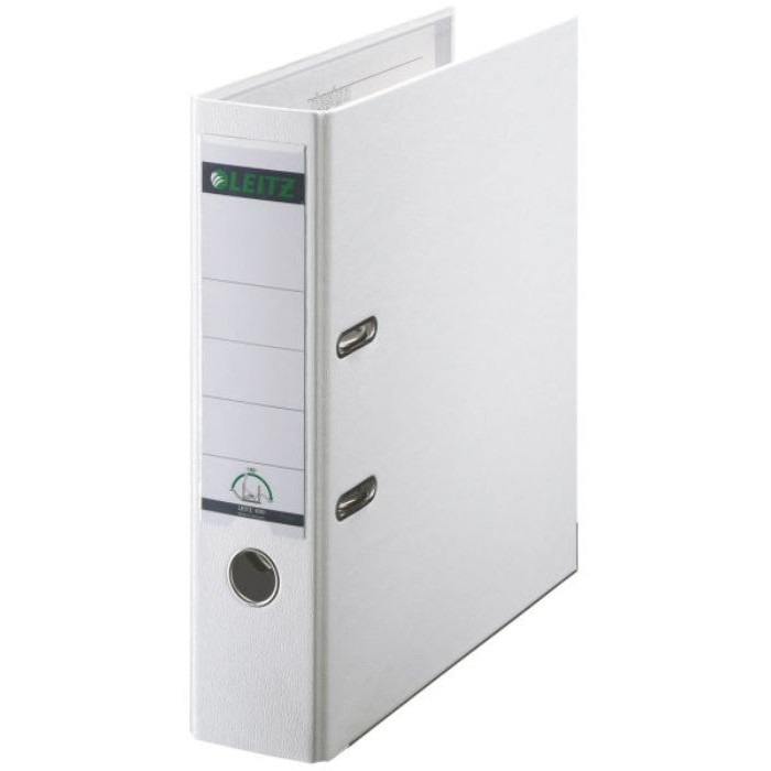 Biblioraft A4, plastifiat PP/paper, margine metalica 80 mm, LEITZ 180 - alb
