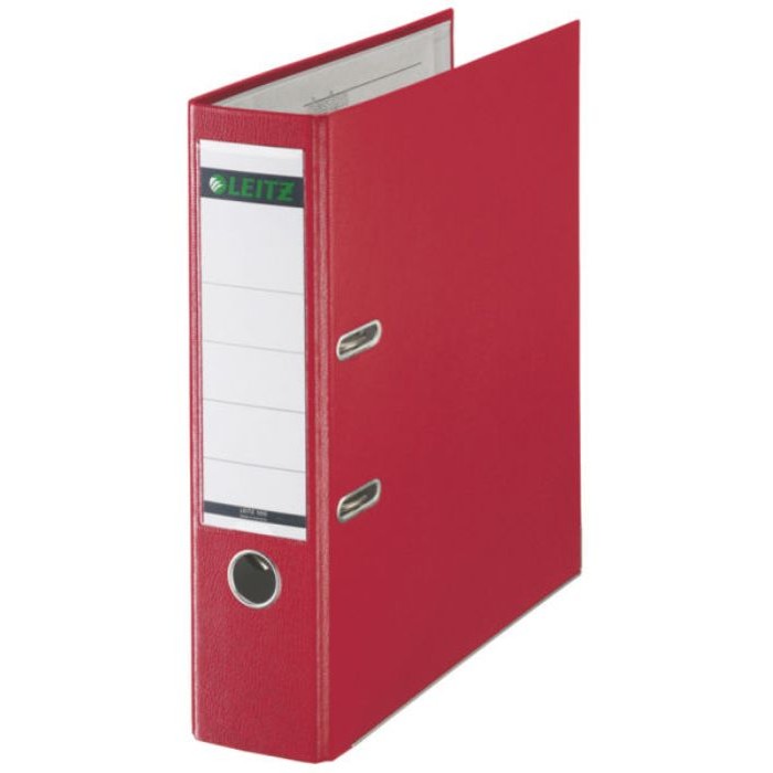 Biblioraft A4, plastifiat PP/paper, margine metalica 80 mm, LEITZ 180 - rosu