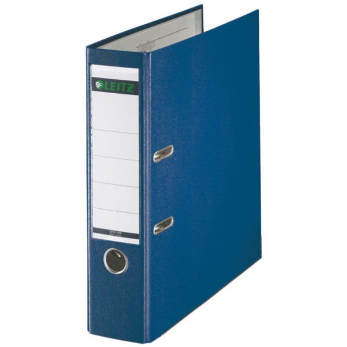 Biblioraft A4, plastifiat PP/paper, margine metalica 80 mm, LEITZ 180 - albastru