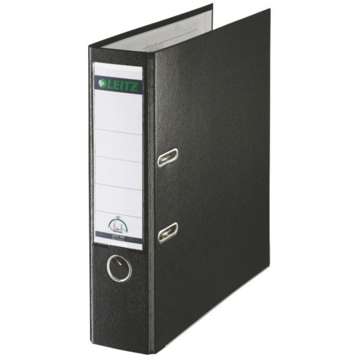 Biblioraft A4, plastifiat PP/paper, margine metalica 80 mm, LEITZ 180 - negru