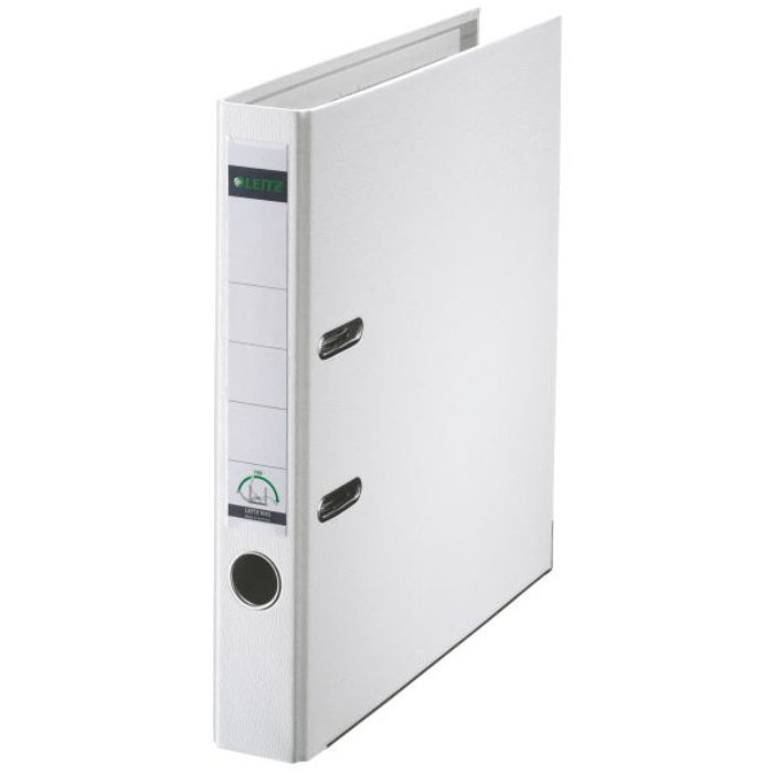 Biblioraft A4, plastifiat PP/paper, margine metalica 52 mm, LEITZ 180 - alb