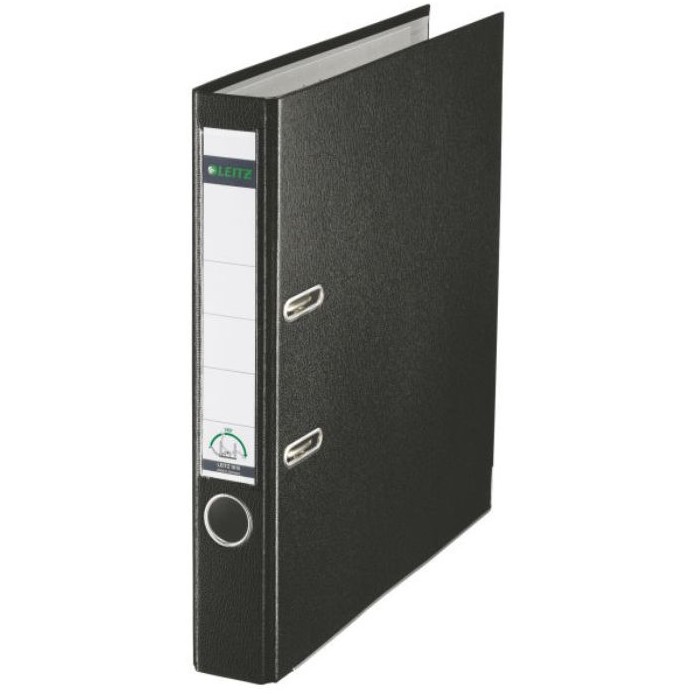 Biblioraft A4, plastifiat PP/paper, margine metalica 52 mm, LEITZ 180 - negru