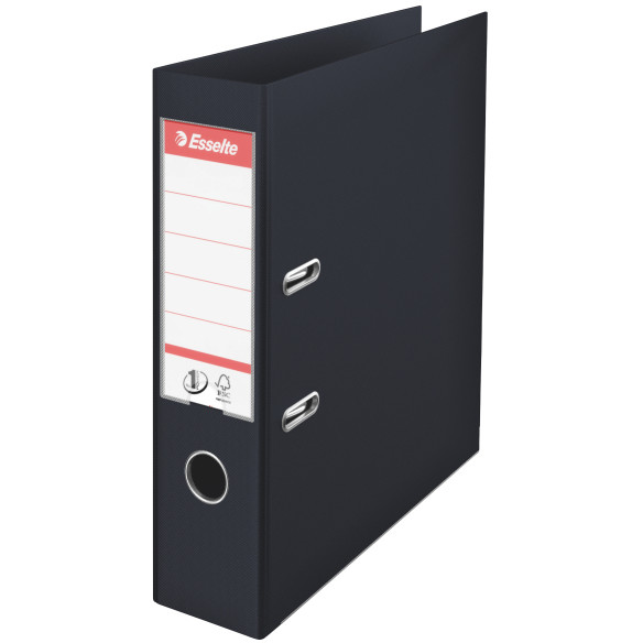 Biblioraft A4, plastifiat PP/PP, margine metalica, 75 mm, ESSELTE No. 1 Power - negru vivida