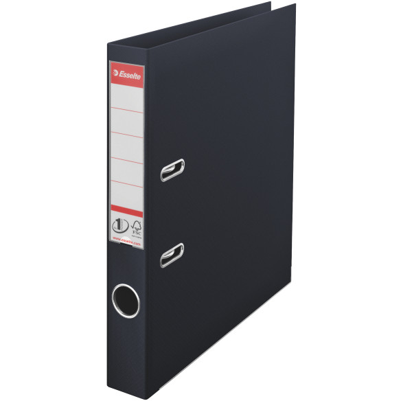 Biblioraft A4, plastifiat PP/PP, margine metalica, 50 mm, ESSELTE No. 1 Power - negru vivida