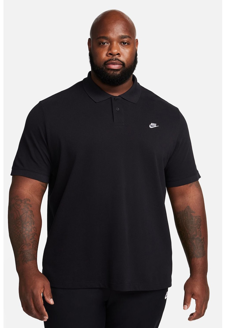 Tricou polo din material pique cu logo - Negru