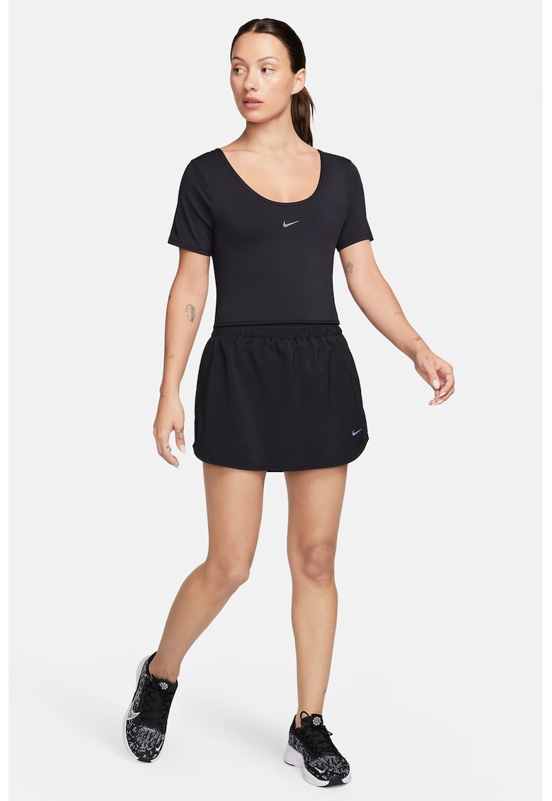 Tricou crop cu tehnologie Dri-FIT si decupaj pe spate pentru fitness Classic - Negru