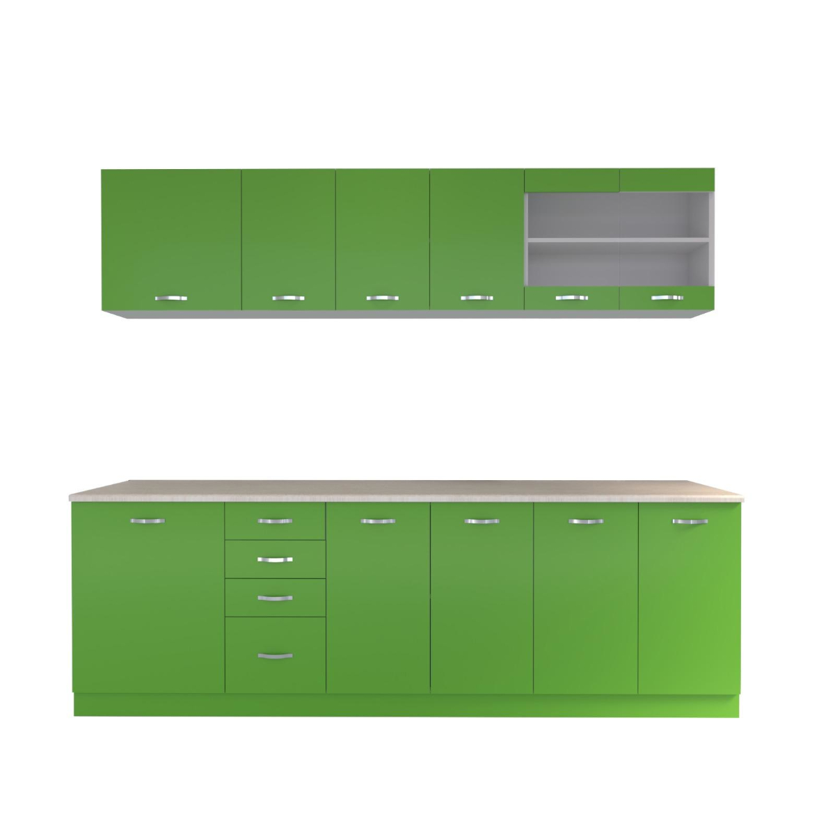 Mobila de bucatarie Primavara, verde, PAL melaminat, lungime 2.6 m