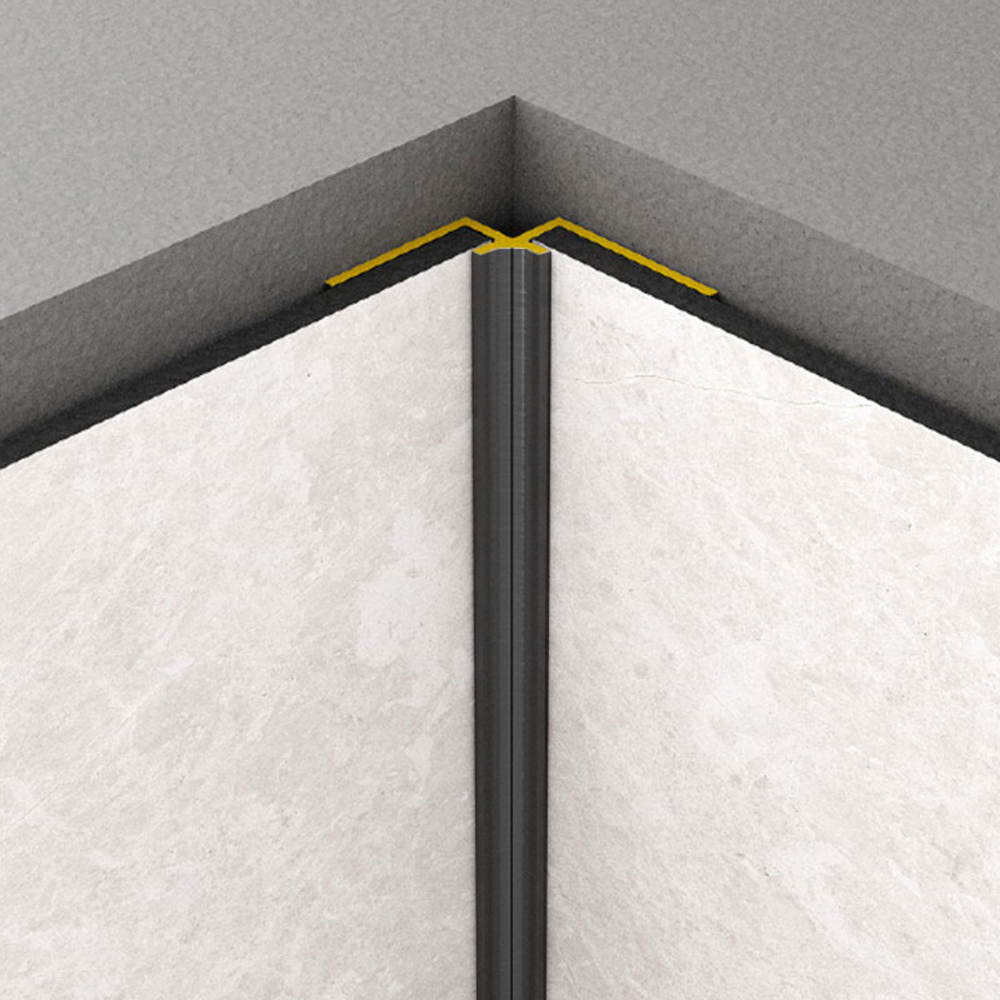 Profil de colt interior Rocko Tiles, aluminiu anodizat, negru, 2800 mm