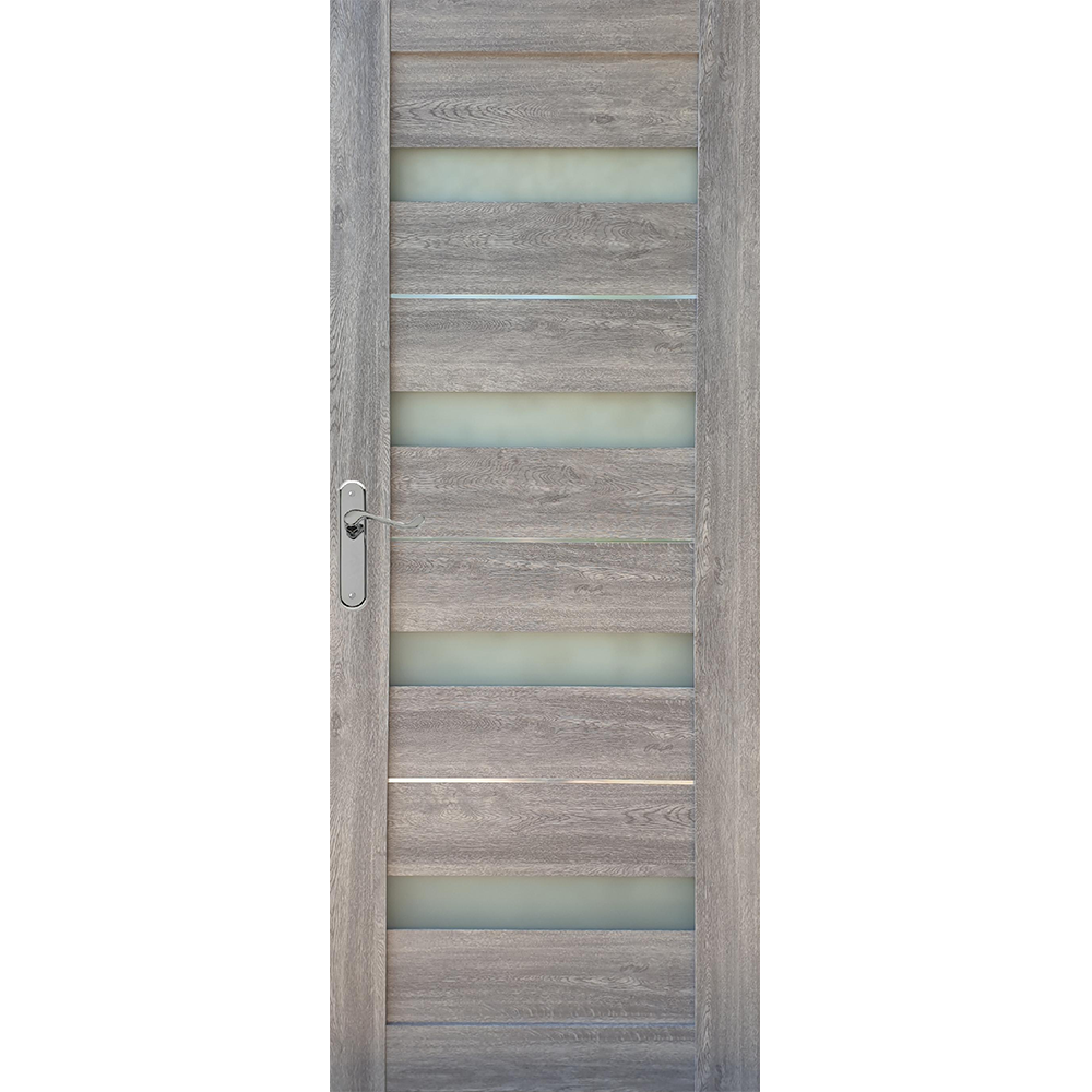 Usa interior celulara cu geam Pamate U76, reversibila, MDF, gri, toc fix, 200 x 80 x 3.5 cm