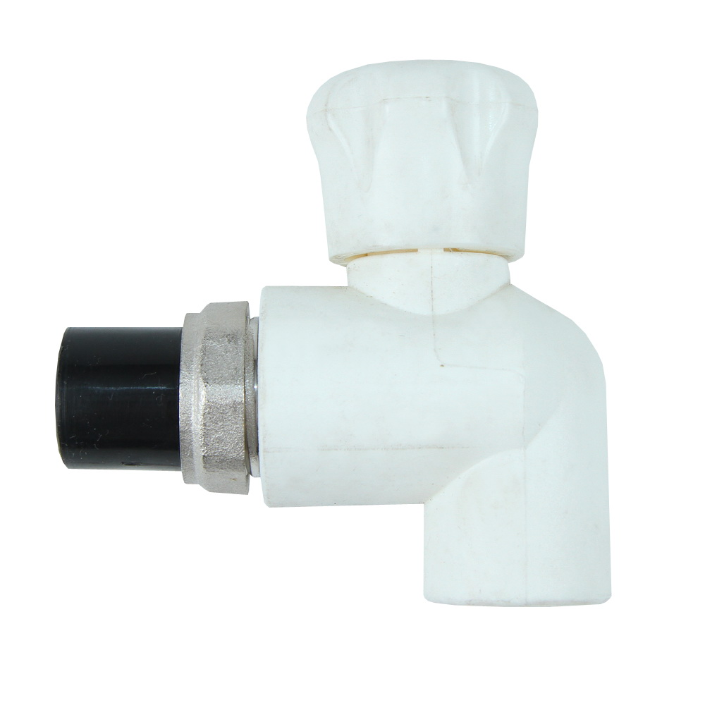 Robinet de trecere colt PPR Supratherm, cu ventul, alb, 20 mm x 1/2