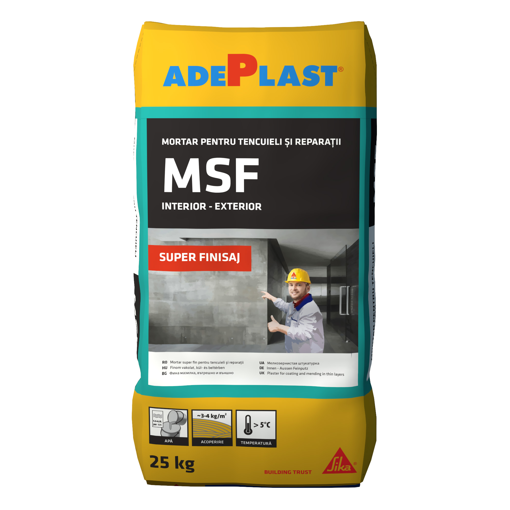 Mortar pentru tencuieli si reparatii Adeplast MSF, super-plastic, interior/exterior, 25 kg