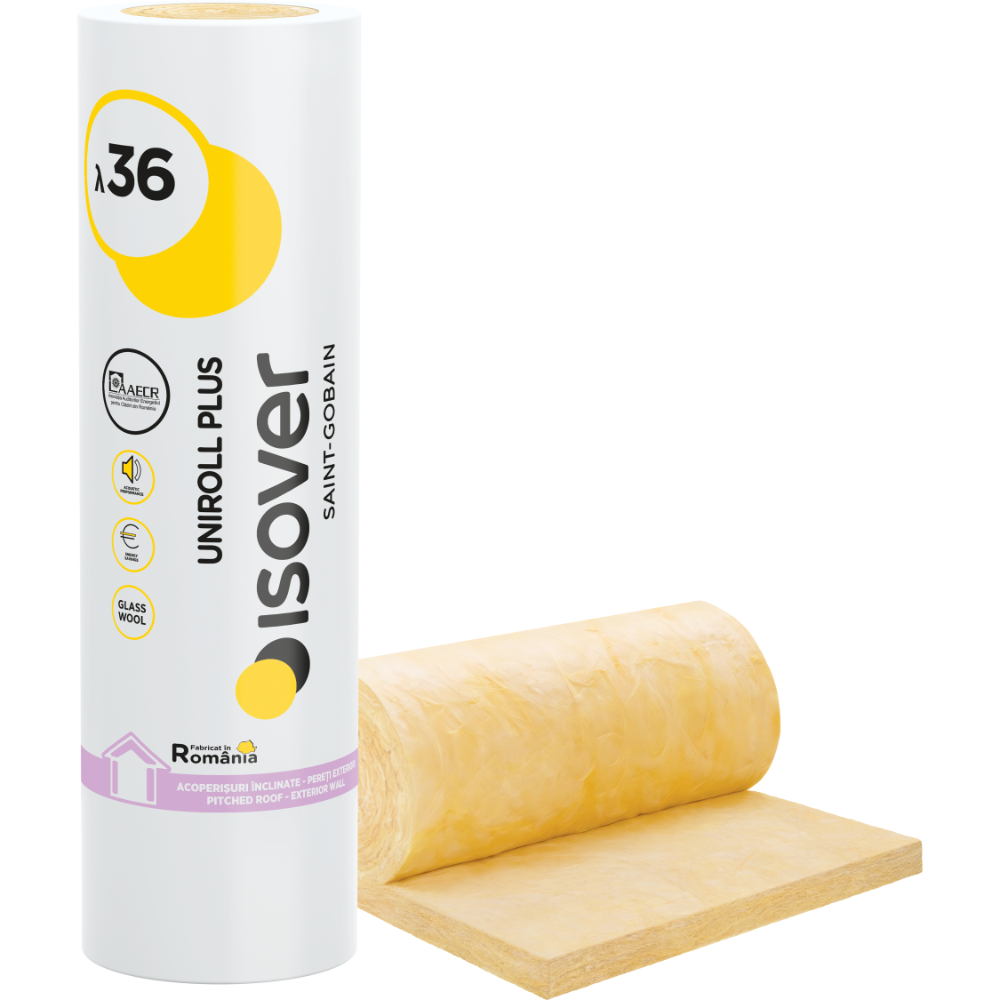 Vata minerala de sticla Isover Uniroll Plus 10/5, necaserata, 2 x 50 x 5000 x 1200 mm, 12m2/rola