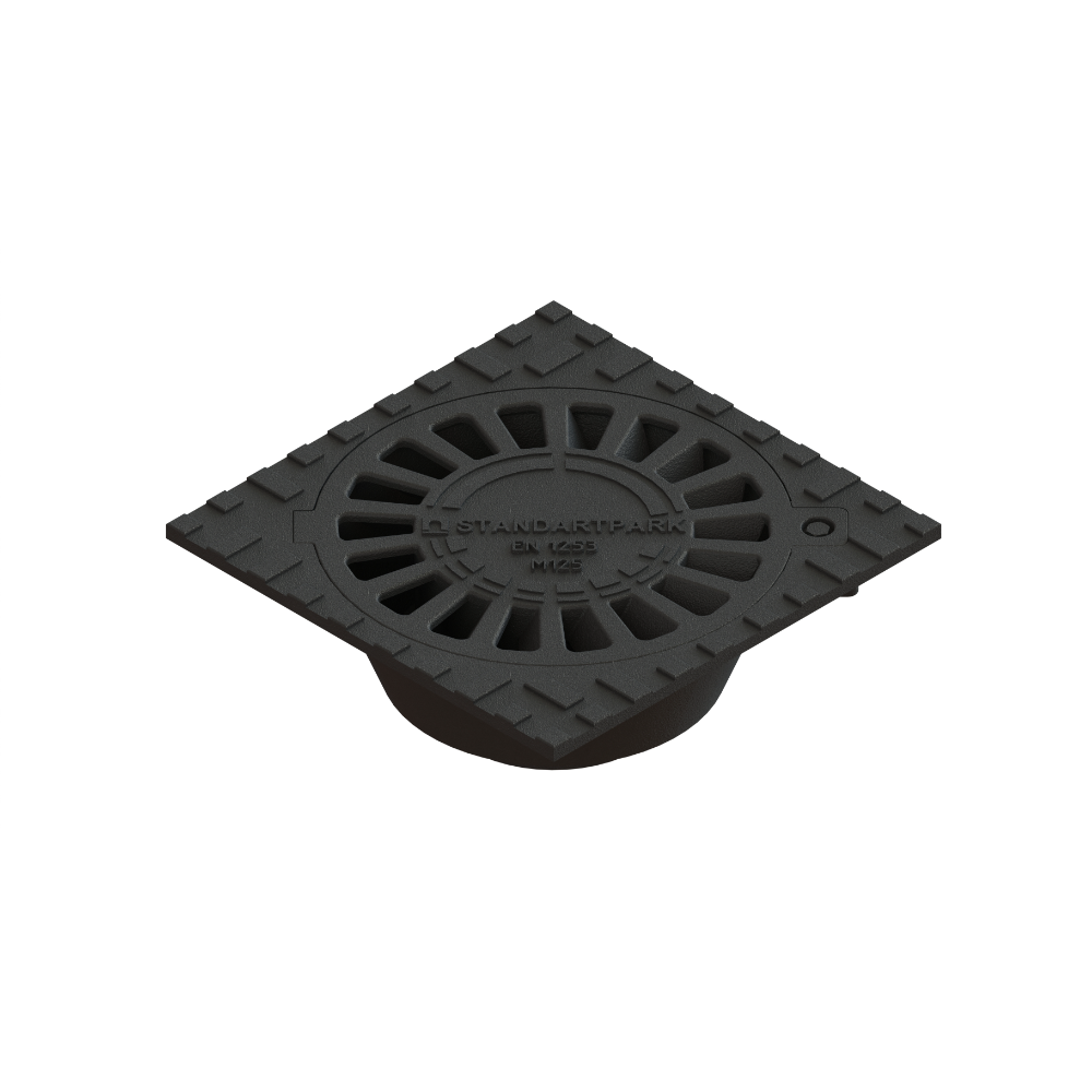 Sifon Standart Park M125, fonta, iesire verticala, negru, Ø 110 mm, 300 x 300 mm