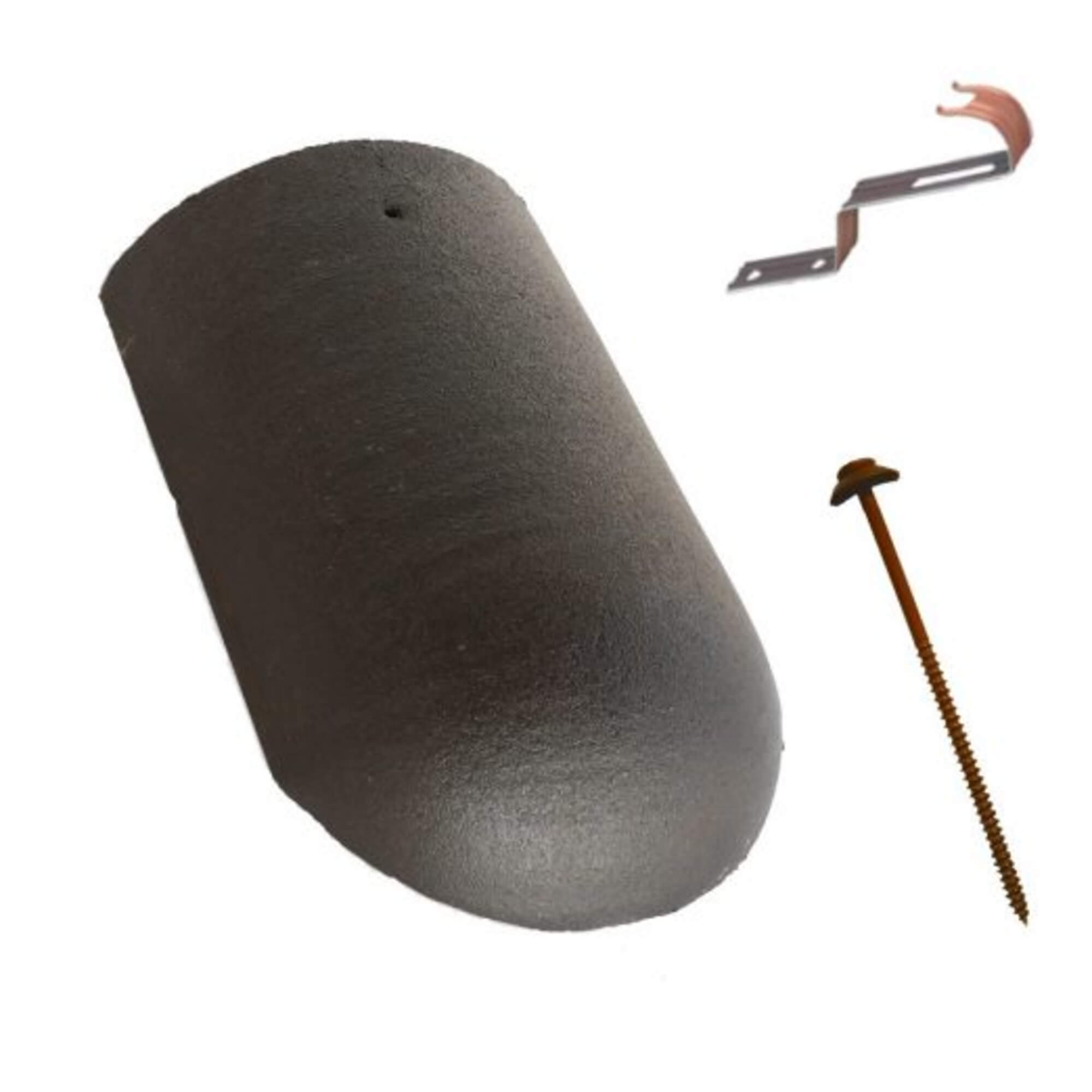 Tigla de coama de inceput Terran Danubia + clema de fixare, negru carbon, 240 x 370 mm, 3.2 kg/buc
