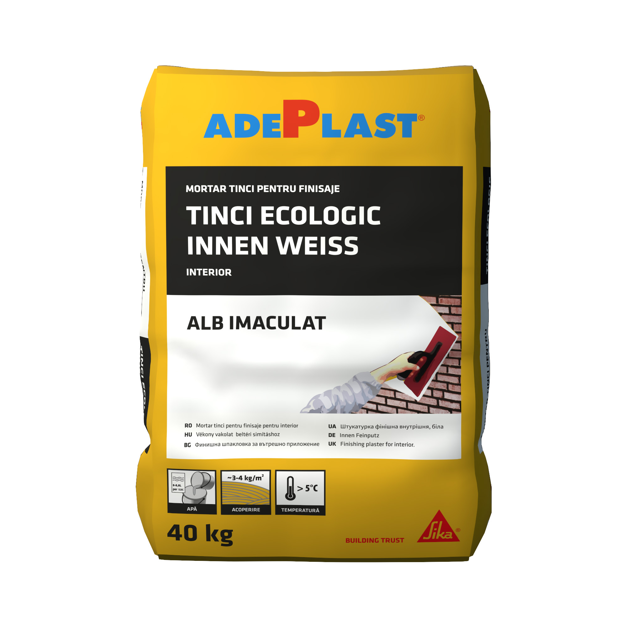 Mortar tinci Adeplast, finisaj, alb, interior, 40 kg