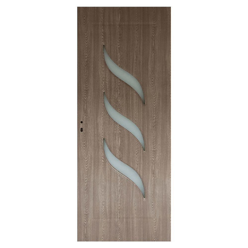 Usa interior celulara cu geam Pamate M02, reversibila, MDF, gri, toc fix, 200 x 80 x 3.5 cm
