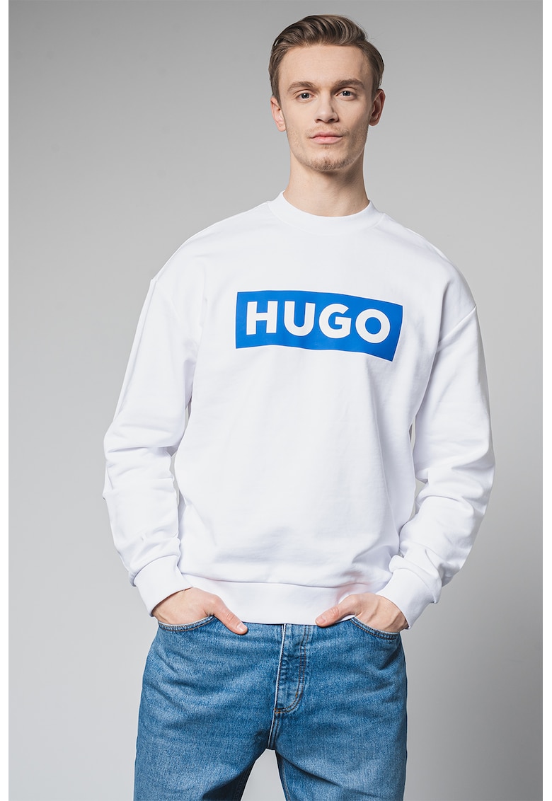 Bluza de trening cu decolteu la baza gatului si logo - Alb/Albastru royal