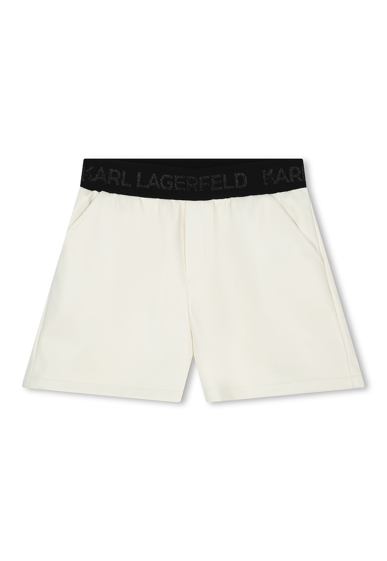 Pantaloni scurti de piele ecologica cu logo stralucitor - Alb murdar