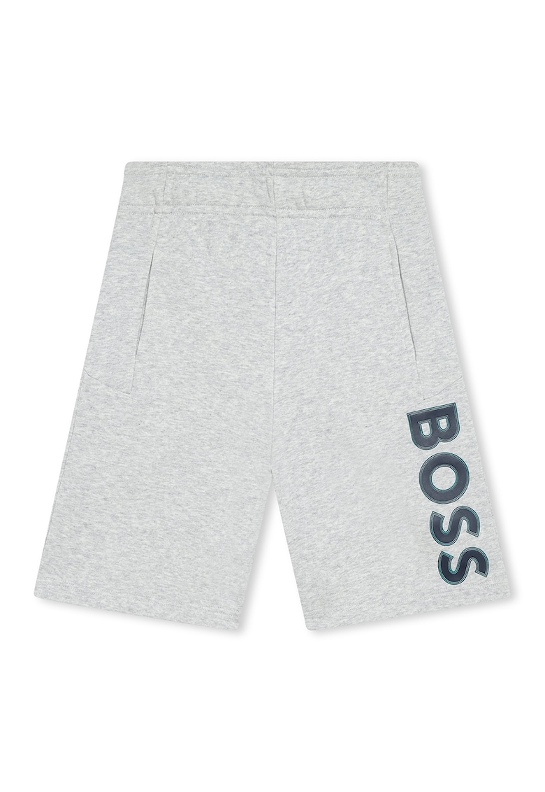 Pantaloni scurti cu imprimeu logo si buzunare laterale - Gri deschis melange