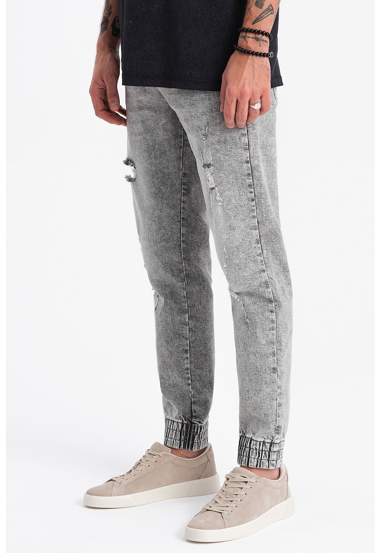 Pantaloni jogger din denin conici - Gri melange