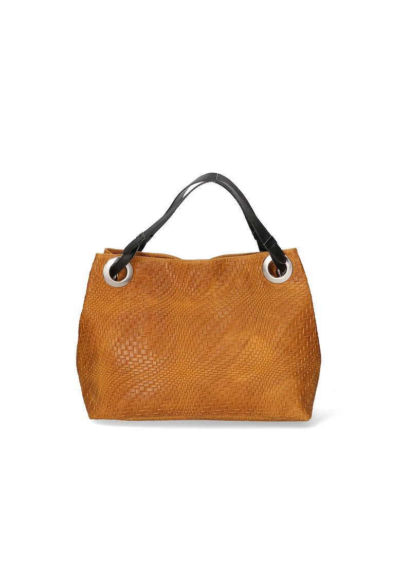 Geanta de piele cu aspect texturat - Caramel